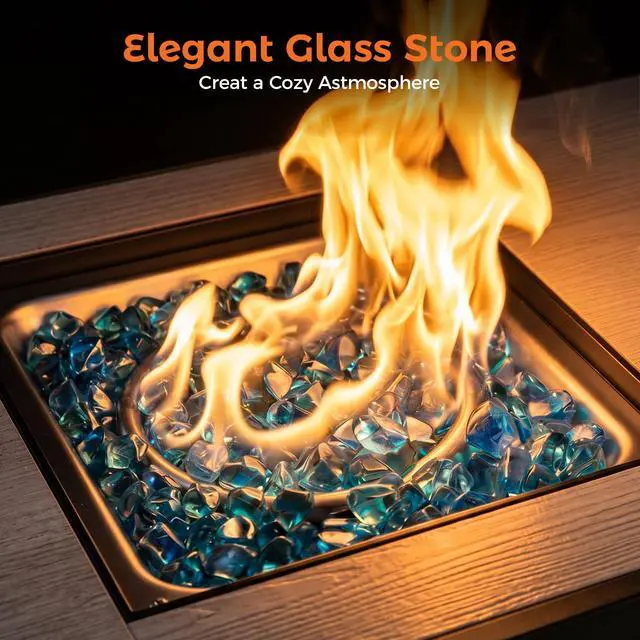 Alt view image 3 of 6 - 42 inch 50,000 BTU Rectangular Propane Gas Fire Pit Table with Fire Glass and Table Lid, Fire Pits Outdoor for Garden, Patio, Backyard