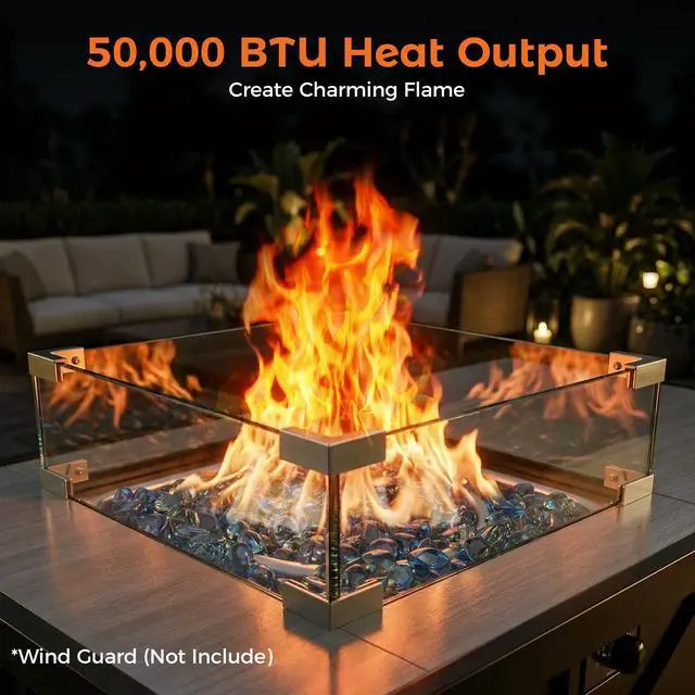 Alt view image 4 of 6 - 42 inch 50,000 BTU Rectangular Propane Gas Fire Pit Table with Fire Glass and Table Lid, Fire Pits Outdoor for Garden, Patio, Backyard