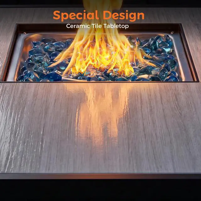 Alt view image 5 of 6 - 42 inch 50,000 BTU Rectangular Propane Gas Fire Pit Table with Fire Glass and Table Lid, Fire Pits Outdoor for Garden, Patio, Backyard