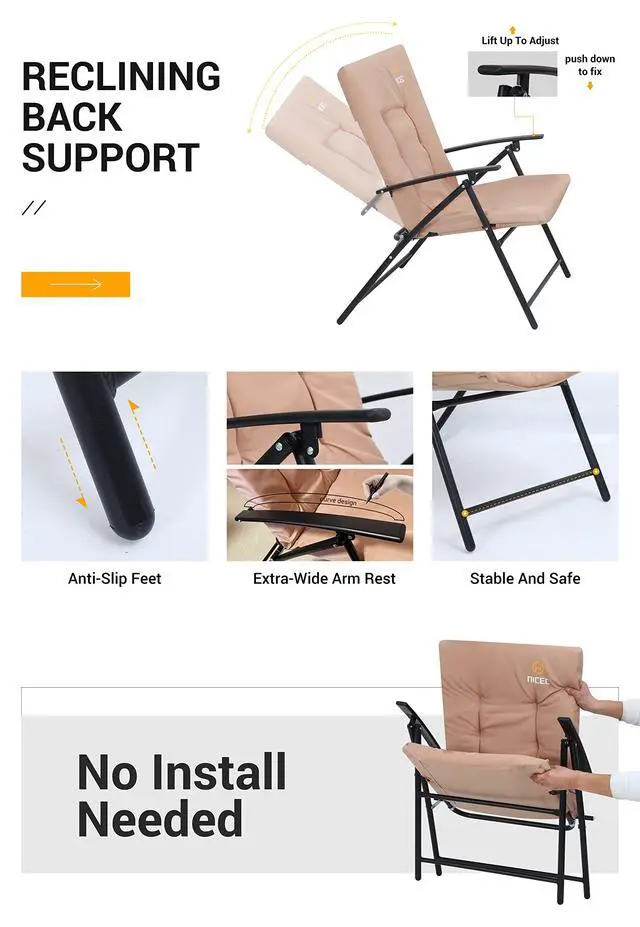 Alt view image 2 of 5 - Patio Table and Chairs Set, Bistro Outdoor Table and Chairs, Bistro Set of 2, Garden Furniture Table Set, Glass Table and 2 Folding Chairs (Khaki-3 Piece)