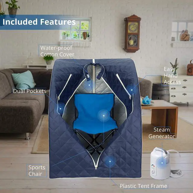 Alt view image 3 of 6 - Oversized Portable Personal Steam Sauna Spa with 800W Steam Generator (Satin Blue)