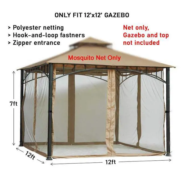 Alt view image 3 of 5 - 12x12 Gazebo Universal Replacement Mosquito Netting Screen Walls, Set of 4 Panels (Gazebo Mosquito Net Only)