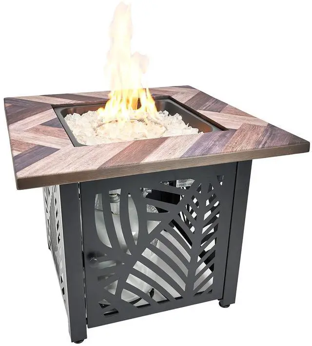 Main image of Darby, 30" Square Outdoor Propane Fire Pit Table | UV Printed, 50,000 BTU, Faux Wood Mantel and Stamped Steel Base