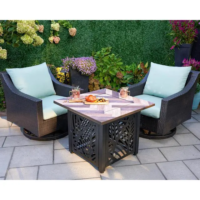 Alt view image 5 of 6 - Darby, 30" Square Outdoor Propane Fire Pit Table | UV Printed, 50,000 BTU, Faux Wood Mantel and Stamped Steel Base