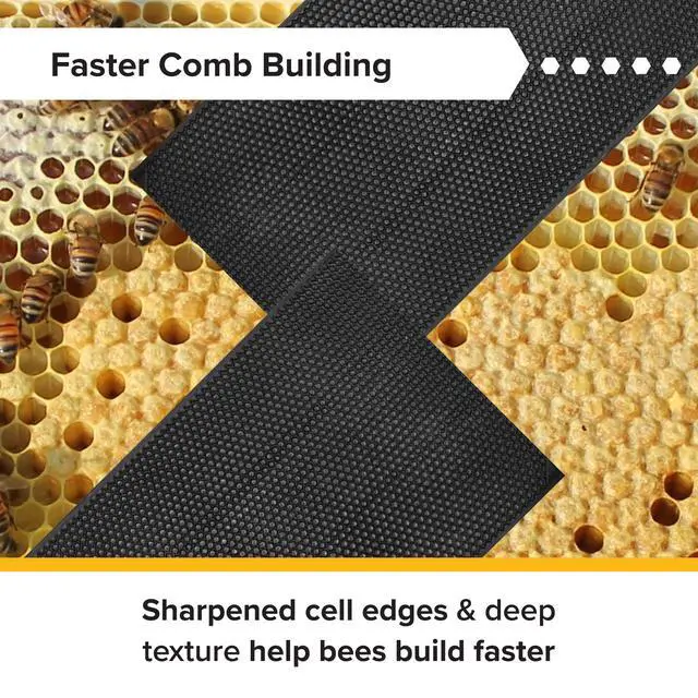 Alt view image 3 of 6 - 5 5/8" Waxed Black Rite-Cell Foundation Sheets, Made in the USA, BPA-Free, Food-Grade, Beeswax-Coated for Beehive Frames, Fits 6 5/8" Hive Bodies, Durable, Wax Moth Resistant, 100-Pack