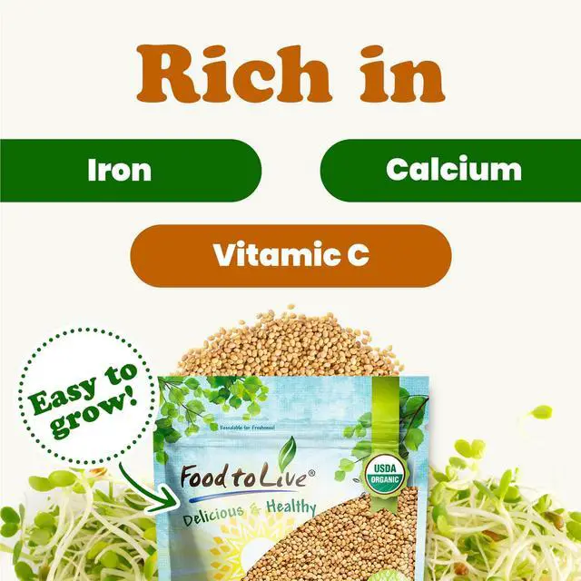 Alt view image 5 of 6 - Organic Clover Seeds for Sprouting, 15 Pounds Non-GMO, Pure, Vegan, Kosher, Bulk. Edible Seeds. Rich in Vitamins, Minerals, Fiber. Great for Growing Sprouts, Microgreens. High Germitation Rate