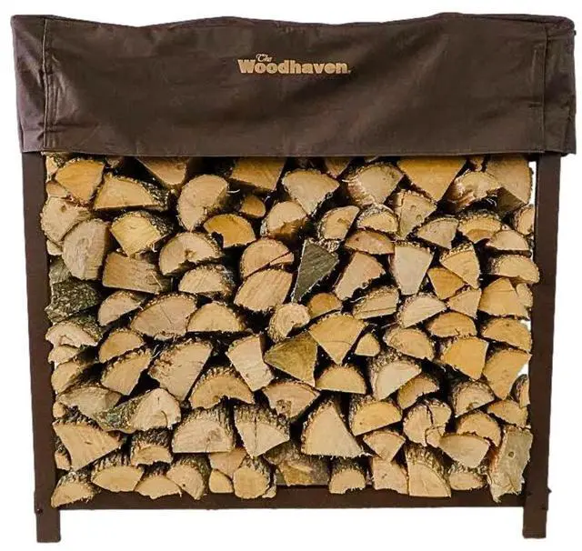 Main image of 4-Foot Brown Firewood Rack American Brand 1/4 Cord Raised Lumber Storage Rack Keeps Wood Dry & Ready Heavy-Duty Steel, Structural (With Cover)