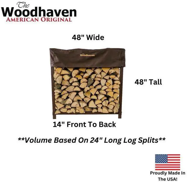 Alt view image 2 of 6 - 4-Foot Brown Firewood Rack American Brand 1/4 Cord Raised Lumber Storage Rack Keeps Wood Dry & Ready Heavy-Duty Steel, Structural (With Cover)