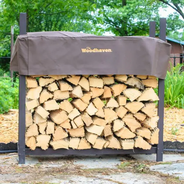 Alt view image 3 of 6 - 4-Foot Brown Firewood Rack American Brand 1/4 Cord Raised Lumber Storage Rack Keeps Wood Dry & Ready Heavy-Duty Steel, Structural (With Cover)