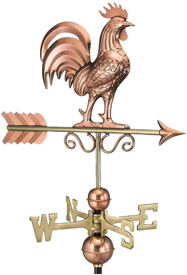Main image of Bantam Rooster Copper Weathervane, Includes Adjustable Roof Mount for Easy Installation - Hand-Polished Copper