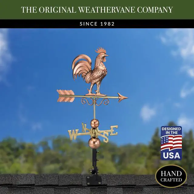 Alt view image 2 of 6 - Bantam Rooster Copper Weathervane, Includes Adjustable Roof Mount for Easy Installation - Hand-Polished Copper