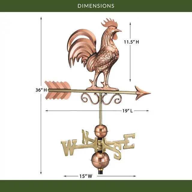 Alt view image 3 of 6 - Bantam Rooster Copper Weathervane, Includes Adjustable Roof Mount for Easy Installation - Hand-Polished Copper