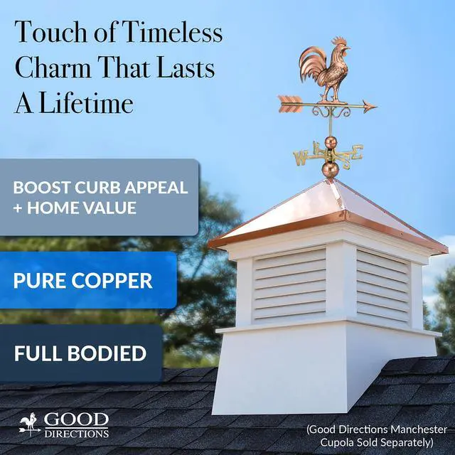 Alt view image 4 of 6 - Bantam Rooster Copper Weathervane, Includes Adjustable Roof Mount for Easy Installation - Hand-Polished Copper