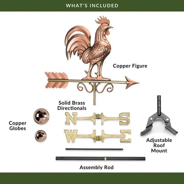 Alt view image 6 of 6 - Bantam Rooster Copper Weathervane, Includes Adjustable Roof Mount for Easy Installation - Hand-Polished Copper