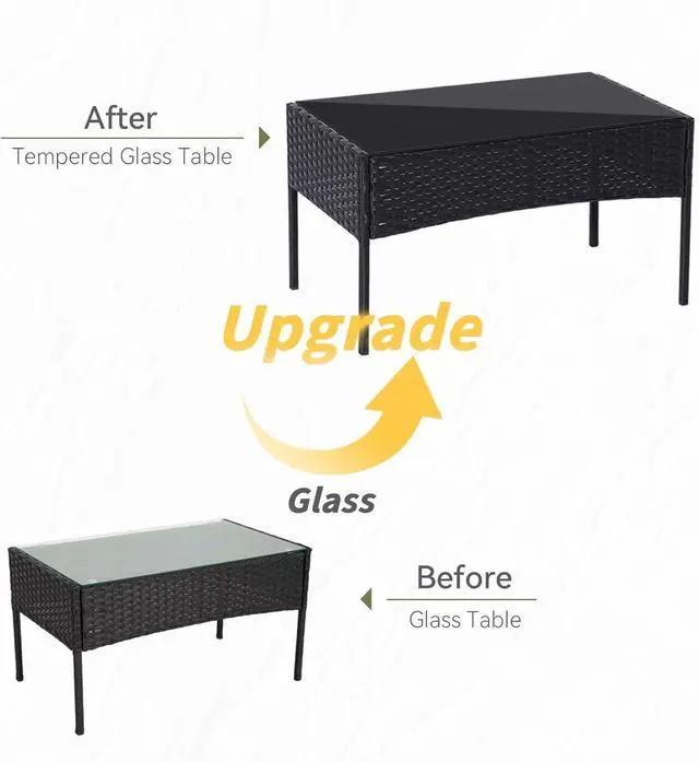 Alt view image 4 of 6 - Patio Furniture Set 4 Pieces, Outdoor Rattan Furniture with Tempered Glass Coffee Table, Modern Rattan Patio Chairs Conversation Sets with Sofa for Garden, Terrace, Porch, Lawns