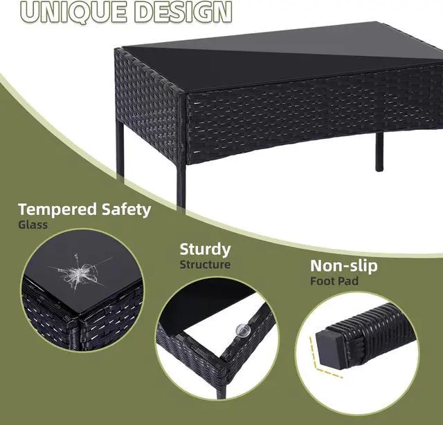Alt view image 6 of 6 - Patio Furniture Set 4 Pieces, Outdoor Rattan Furniture with Tempered Glass Coffee Table, Modern Rattan Patio Chairs Conversation Sets with Sofa for Garden, Terrace, Porch, Lawns