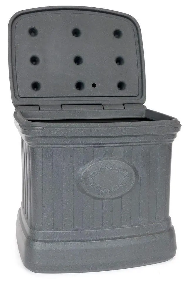 Alt view image 2 of 6 - 26 Gallon Ice Melt Outdoor Storage Bin Container for Sand, Salt, Gardening Supplies, Animal Bird, Bird Seed, and More, Granite Gray
