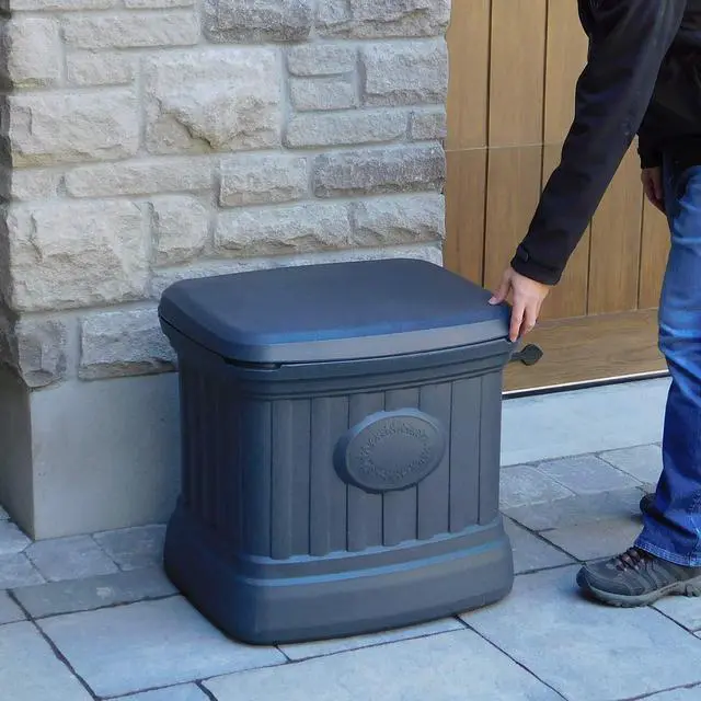 Alt view image 4 of 6 - 26 Gallon Ice Melt Outdoor Storage Bin Container for Sand, Salt, Gardening Supplies, Animal Bird, Bird Seed, and More, Granite Gray