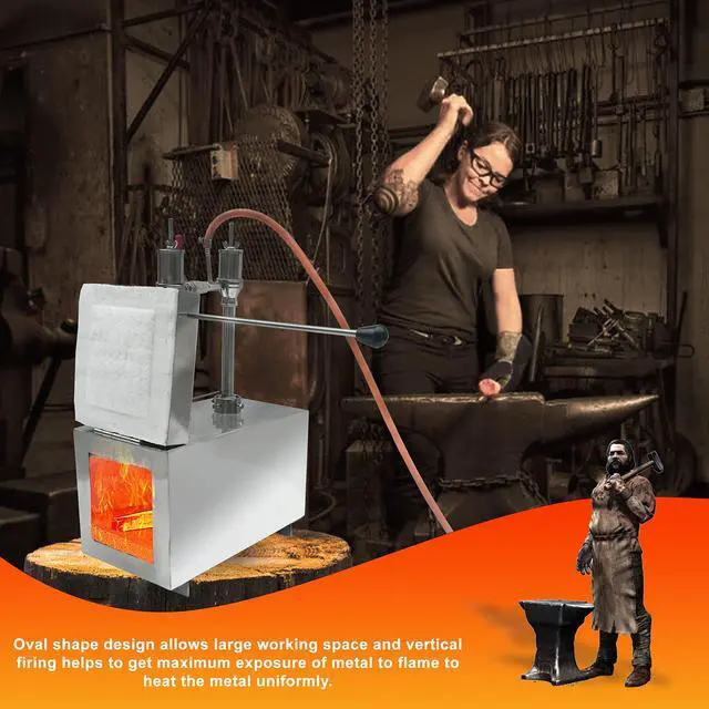 Alt view image 2 of 6 - Portable Propane Double Burner with One Side Door 2 x Insulation Knife and Tool Making Farrier Forge, Rectangle Shape