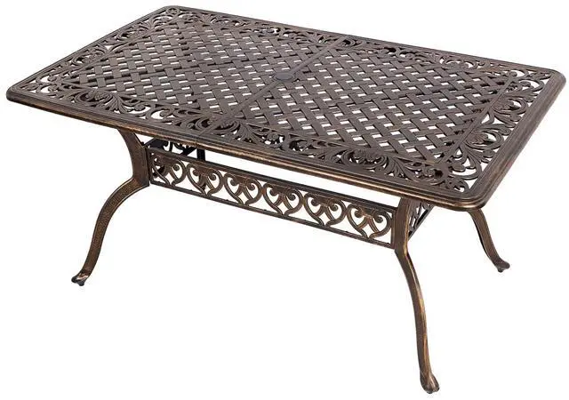 Main image of Cast Aluminum Patio Dining Table 59'' - Outdoor Dining Rectangle Table Weather-Resistant Table with 2.0" Umbrella Hole for Balcony Lawn Garden Backyard Outdoor Furniture(59" Lx35.2 Wx 28.4" H)
