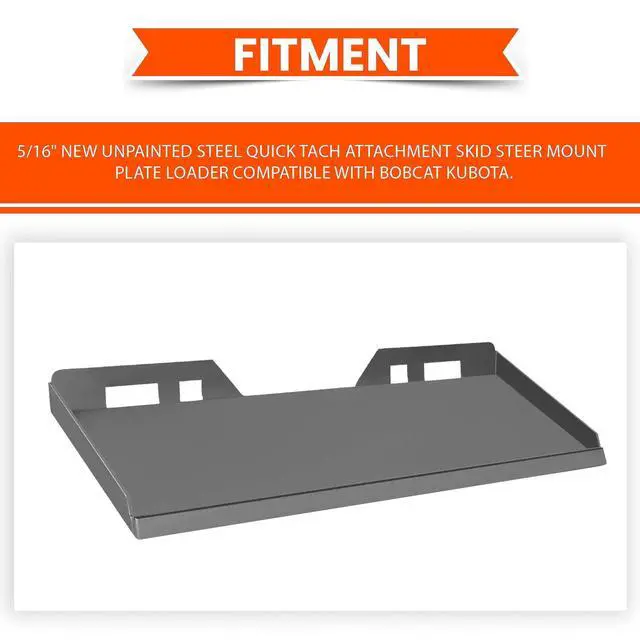 Alt view image 2 of 6 - 5/16" New Unpainted Steel Quick Tach Attachment Skid Steer Mount Plate Loader Bobcat Kubota