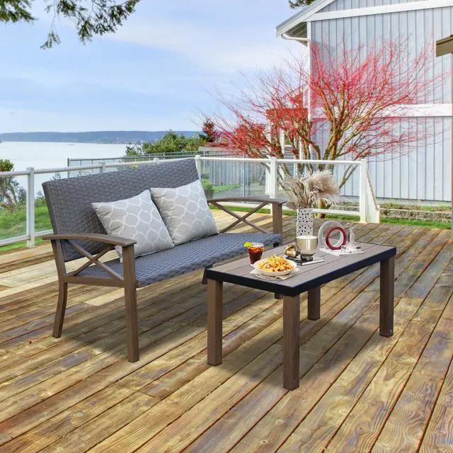 Alt view image 2 of 6 - Domi Aluminum Patio Furniture Set, 2-Piece Modern Conversation Set with Cotton Padding Backrests and Seats, Outdoor Loveseat Metal Sofa Set with 5.5 Inch Cushion and Coffee Table for Balcony, Garden