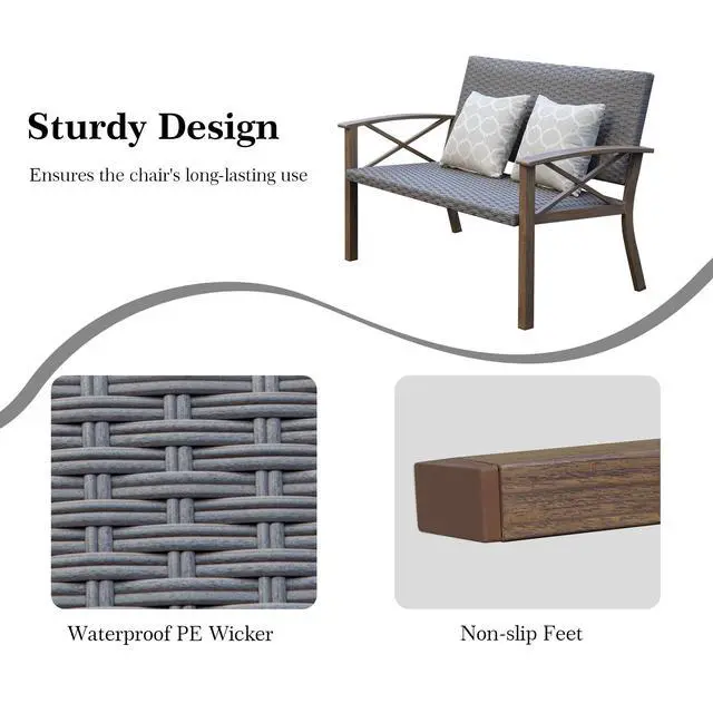 Alt view image 4 of 6 - Domi Aluminum Patio Furniture Set, 2-Piece Modern Conversation Set with Cotton Padding Backrests and Seats, Outdoor Loveseat Metal Sofa Set with 5.5 Inch Cushion and Coffee Table for Balcony, Garden