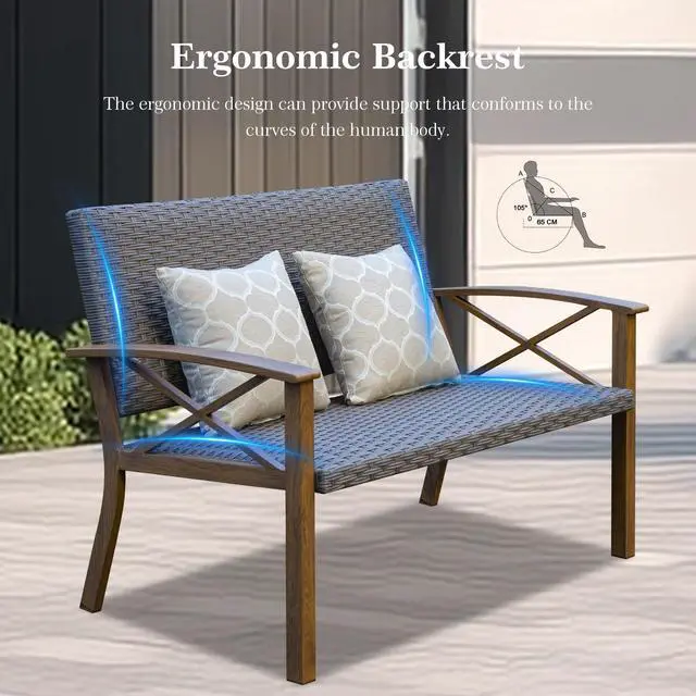 Alt view image 5 of 6 - Domi Aluminum Patio Furniture Set, 2-Piece Modern Conversation Set with Cotton Padding Backrests and Seats, Outdoor Loveseat Metal Sofa Set with 5.5 Inch Cushion and Coffee Table for Balcony, Garden