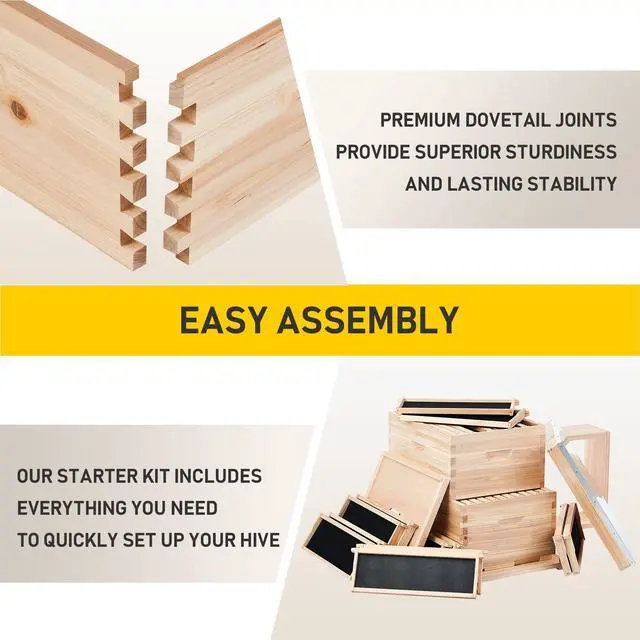 Alt view image 5 of 6 - Bee Hive Boxes Starter Kit, 3 Layer Bee House with 10 Medium and 20 Deep Frames & Foundations, Langstroth Beehive for Bee Keeping, Beekeeping Supplies with Plastic Queen Excluder and Nails