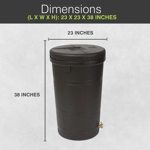 Alt view image 3 of 6 - Aspen 50 Gallon Capacity Outdoor Rain Barrel Water Storage Collector Saver with Brass Spigot and Removable Lid, Oak Brown