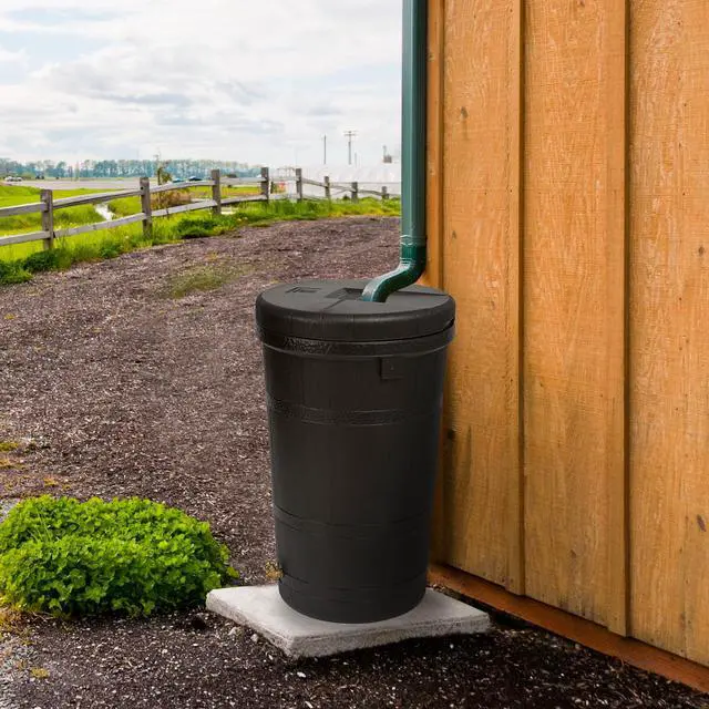 Alt view image 5 of 6 - Aspen 50 Gallon Capacity Outdoor Rain Barrel Water Storage Collector Saver with Brass Spigot and Removable Lid, Oak Brown
