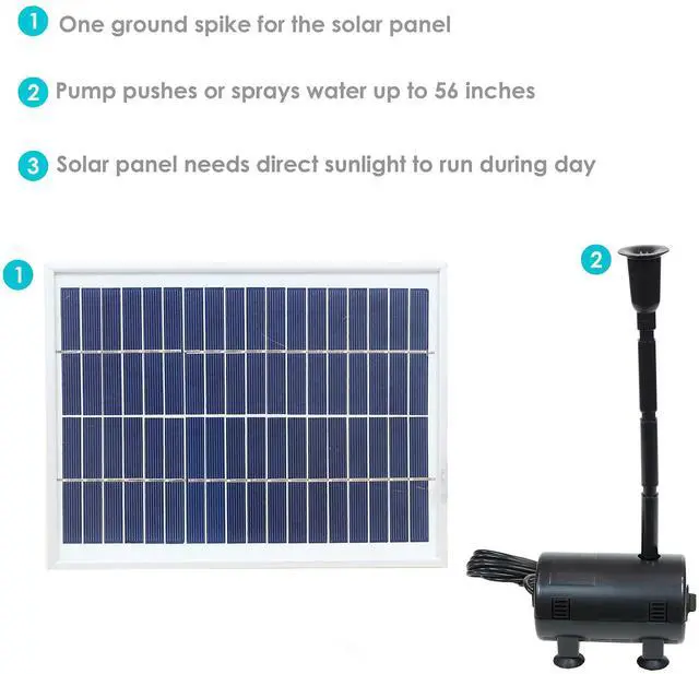 Alt view image 2 of 6 - Sunnydaze 132 GPH Outdoor Solar Pump and Panel Fountain Kit with Battery Pack and LED Light - 56-Inch Lift
