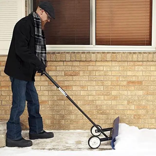 Alt view image 3 of 6 - 30SNC 36-inch Bi-Directional Wheeled Snow Shovel Pusher and Barn Shovel, 7.5" x 36 ", Blue