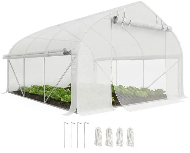 Main image of 11.5' x 10' x 6.5' Walk-in Tunnel Greenhouse, Green House with Zippered Mesh Door, 7 Mesh Windows & Roll-up Sidewalls, Upgraded Gardening Plant Hot House with Galvanized Steel Hoops, White