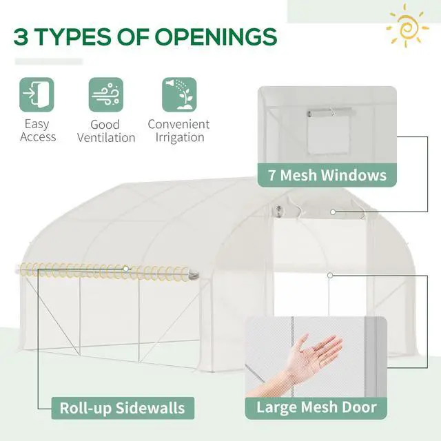 Alt view image 3 of 6 - 11.5' x 10' x 6.5' Walk-in Tunnel Greenhouse, Green House with Zippered Mesh Door, 7 Mesh Windows & Roll-up Sidewalls, Upgraded Gardening Plant Hot House with Galvanized Steel Hoops, White