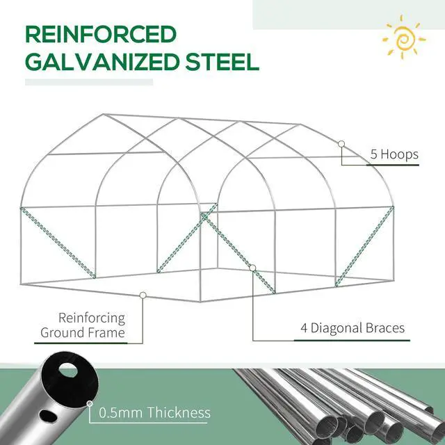 Alt view image 5 of 6 - 11.5' x 10' x 6.5' Walk-in Tunnel Greenhouse, Green House with Zippered Mesh Door, 7 Mesh Windows & Roll-up Sidewalls, Upgraded Gardening Plant Hot House with Galvanized Steel Hoops, White