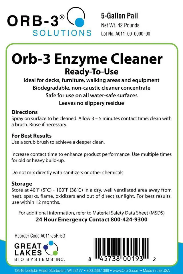 Alt view image 2 of 2 - A011-J5R-5G Enzyme Ready to Use Cleaner for Pools, 5-Gallon Pail