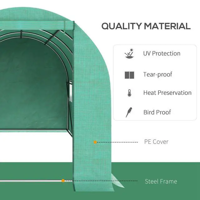 Alt view image 4 of 6 - 15' x 7' x 6.5' Walk-in Tunnel Hoop Greenhouse, Green House for Outside with PE Cover, Steel Frame, Roll-Up Zipper Door & Windows for Flowers, Vegetables, Tropical Plants, Green