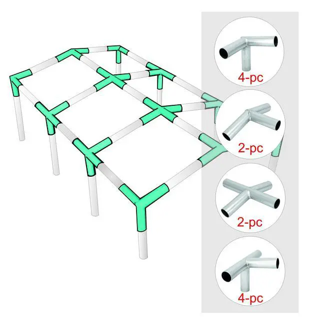 Alt view image 2 of 4 - Canopy Fittings Kit 1-3/8" Low Peak Frame Carport Connectors Full Set for 8 Legs, Galvanized Steel, Rust-Resistant Coating