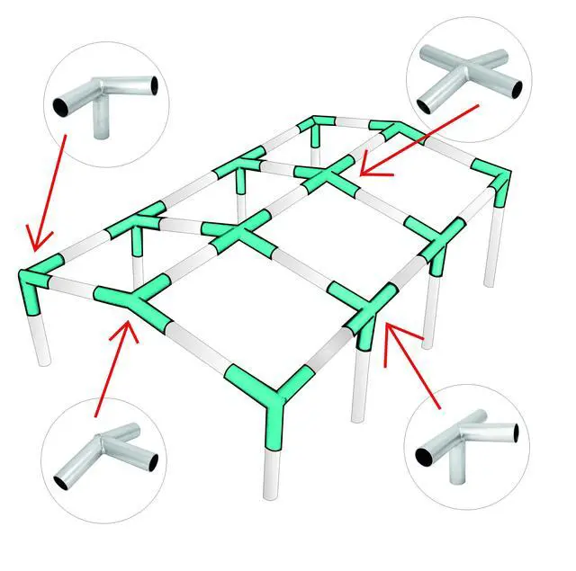 Alt view image 3 of 4 - Canopy Fittings Kit 1-3/8" Low Peak Frame Carport Connectors Full Set for 8 Legs, Galvanized Steel, Rust-Resistant Coating