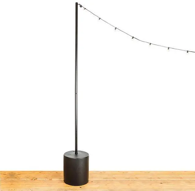 Main image of Outdoor String Light Pole Stand - 9.5 Feet, Black, Heavy-Duty with Freestanding Tank Base for Grass, Patio, Deck, Events