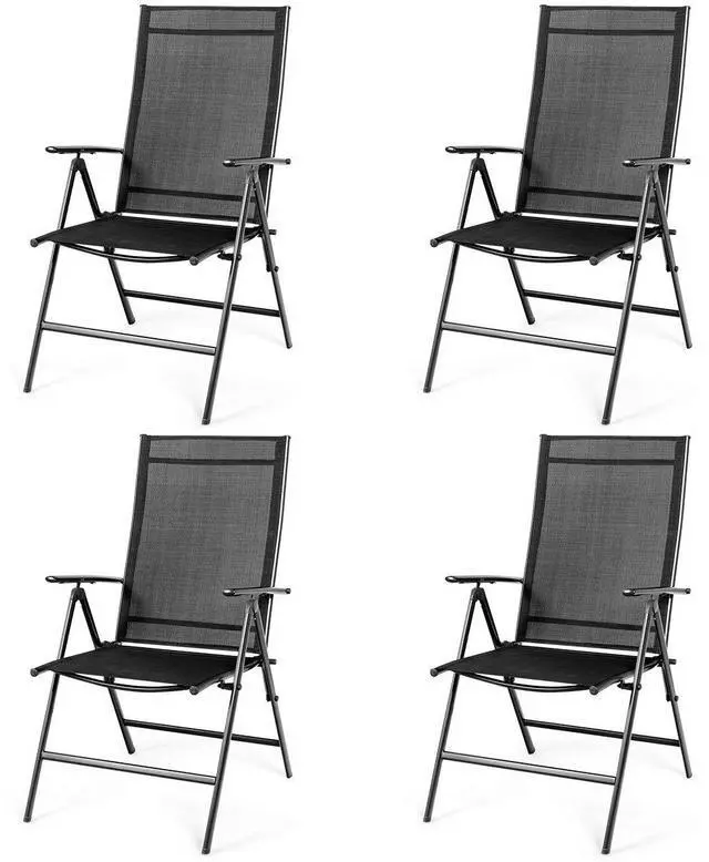 Main image of Set of 4 Patio Dining Chairs, Folding Outdoor Chairs, Portable Camping Chairs with Breathable Fabric, Foldable Chairs with Armrest High Backrest for Garden Patio Pool Beach Yard, Black