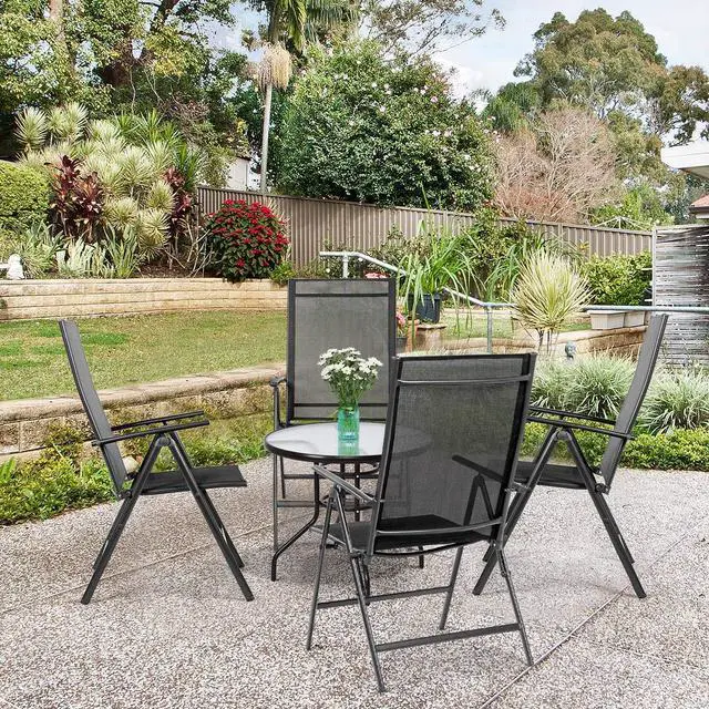 Alt view image 2 of 6 - Set of 4 Patio Dining Chairs, Folding Outdoor Chairs, Portable Camping Chairs with Breathable Fabric, Foldable Chairs with Armrest High Backrest for Garden Patio Pool Beach Yard, Black