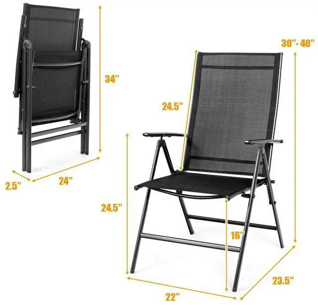 Alt view image 3 of 6 - Set of 4 Patio Dining Chairs, Folding Outdoor Chairs, Portable Camping Chairs with Breathable Fabric, Foldable Chairs with Armrest High Backrest for Garden Patio Pool Beach Yard, Black