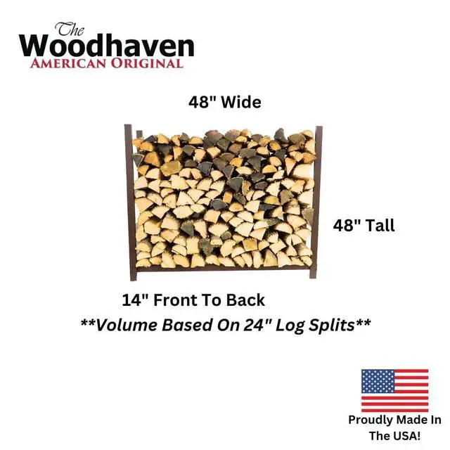 Alt view image 2 of 6 - 4-Foot Brown Firewood Rack Made in USA 1/4 Cord Raised Lumber Storage Rack Keeps Wood Dry & Ready Heavy-Duty Steel, Structural (Without Cover)