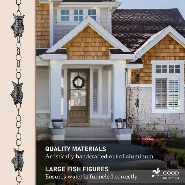 Alt view image 2 of 6 - Fish Black Aluminum 8.5 ft. Rain Chain with Gutter Installation Clip by