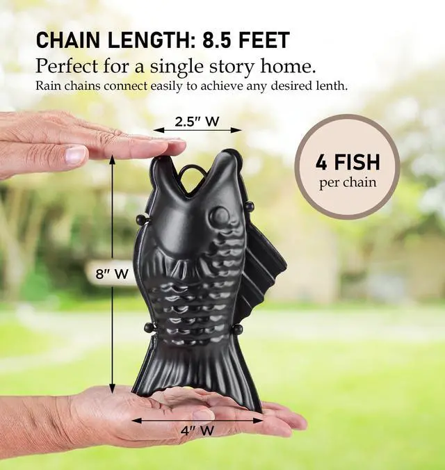 Alt view image 4 of 6 - Fish Black Aluminum 8.5 ft. Rain Chain with Gutter Installation Clip by