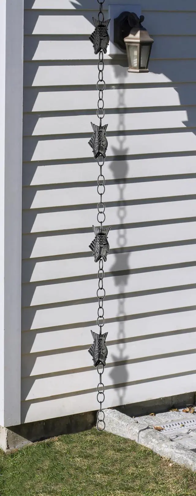 Alt view image 5 of 6 - Fish Black Aluminum 8.5 ft. Rain Chain with Gutter Installation Clip by