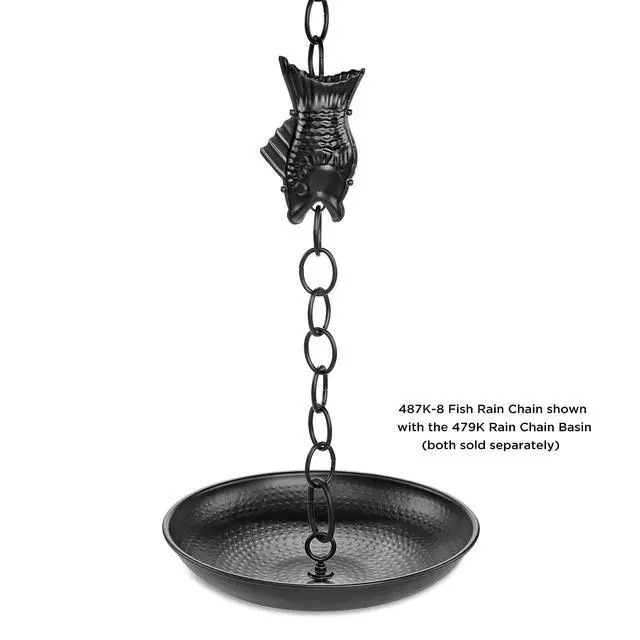 Alt view image 6 of 6 - Fish Black Aluminum 8.5 ft. Rain Chain with Gutter Installation Clip by