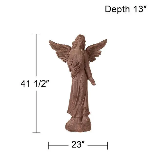Alt view image 4 of 6 - Large Tall English Tudor Angel Garden Statue Sculpture Catholic Religious Holy Decor Outdoor Garden Front Porch Patio Yard Outside Home House Iron Rust Finish Resin 41 1/2" High